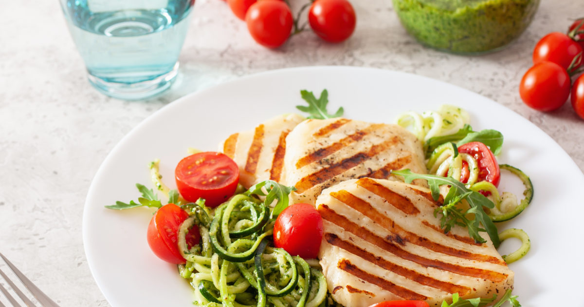 Lignavita Courgette spaghetti met halloumi